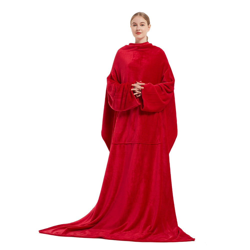 Winter Long Robes For Women Plush Coral Fleece Wearable Blanket Sofa Home Clothing