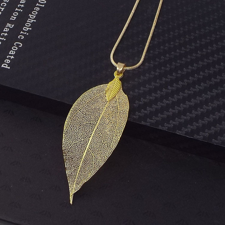 Wish Amazon ebay Explosive Korean Fashion Fresh Personality Metal Leaf Necklace Long Sweater Chain Wholesale