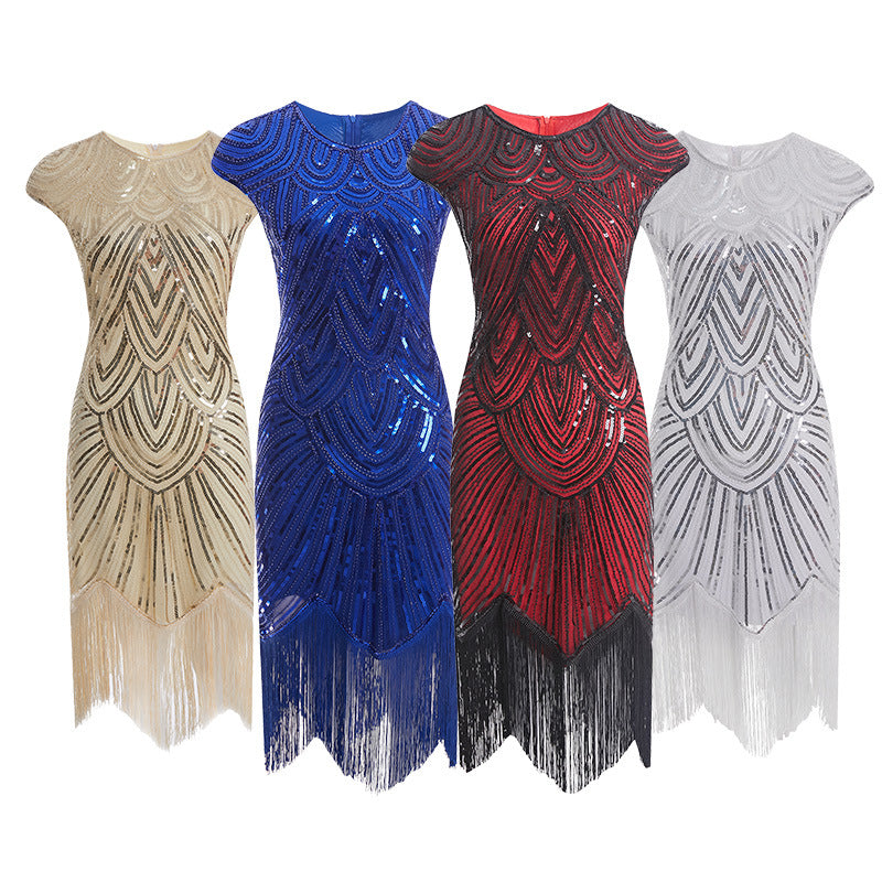 1920 retro sequin skirt Gatsby ball tassel dress party banquet dance skirt beaded toast dress