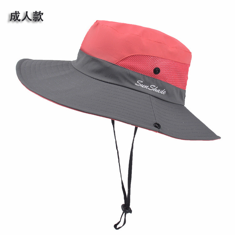 9002 Summer Ladies Outdoor Sunshade Hat Horsetail Hole Fisherman Hat Sunscreen Sun Hat Breathable Mountaineering Hat Parent-child Model