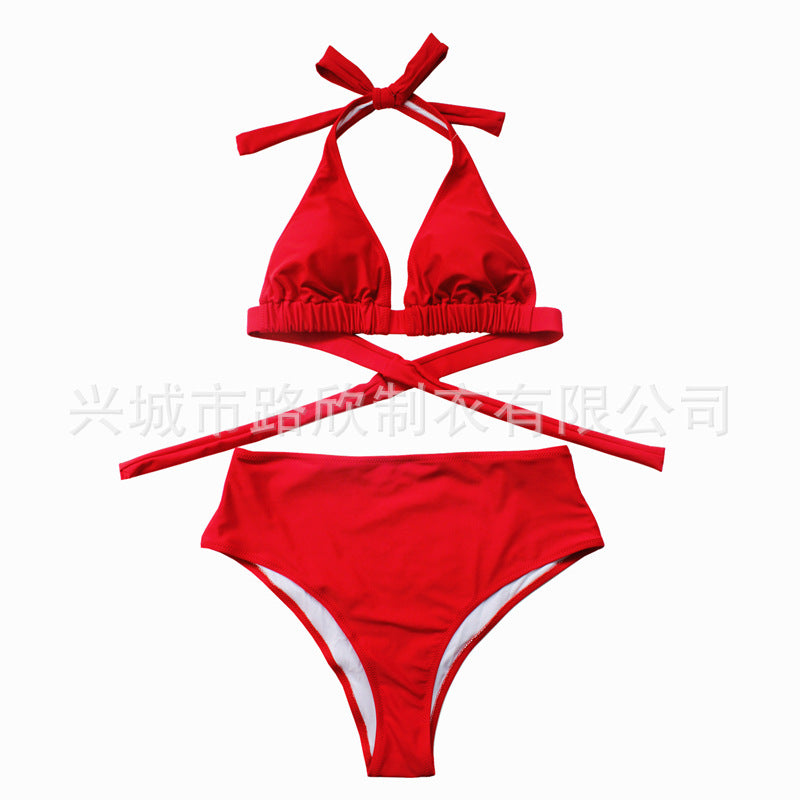 2019 new printed high waist split bikini swimsuit European and American Amazon independent station wish swimsuit