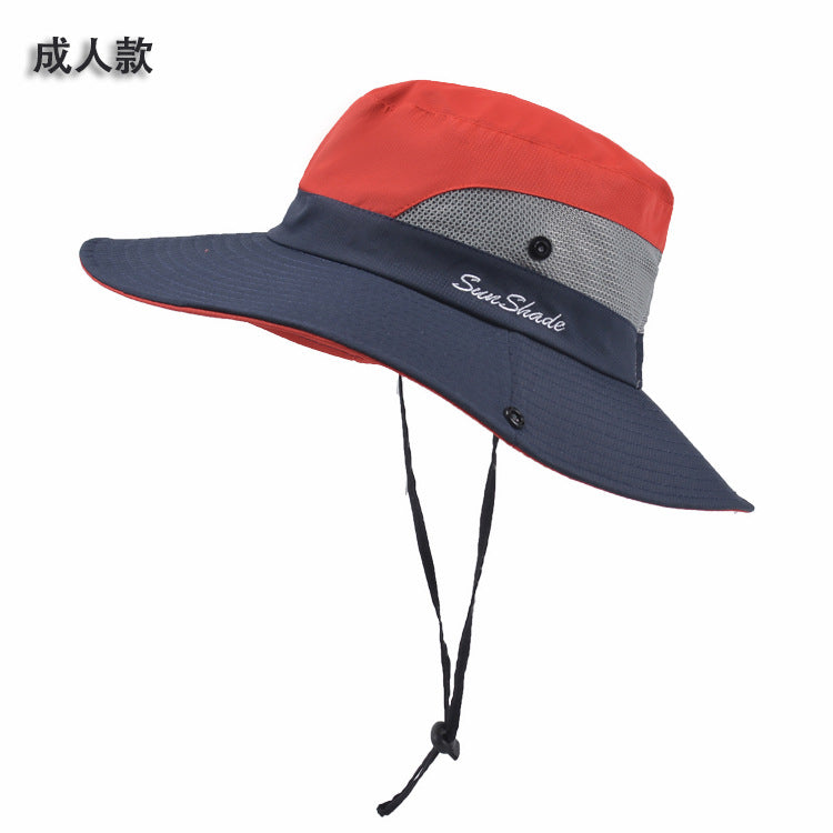 9002 Summer Ladies Outdoor Sunshade Hat Horsetail Hole Fisherman Hat Sunscreen Sun Hat Breathable Mountaineering Hat Parent-child Model