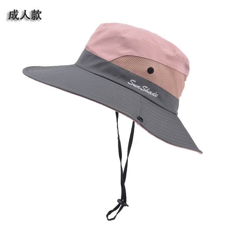 9002 Summer Ladies Outdoor Sunshade Hat Horsetail Hole Fisherman Hat Sunscreen Sun Hat Breathable Mountaineering Hat Parent-child Model