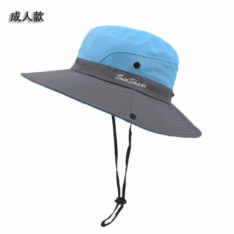 9002 Summer Ladies Outdoor Sunshade Hat Horsetail Hole Fisherman Hat Sunscreen Sun Hat Breathable Mountaineering Hat Parent-child Model