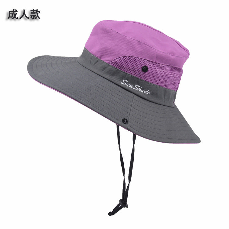 9002 Summer Ladies Outdoor Sunshade Hat Horsetail Hole Fisherman Hat Sunscreen Sun Hat Breathable Mountaineering Hat Parent-child Model