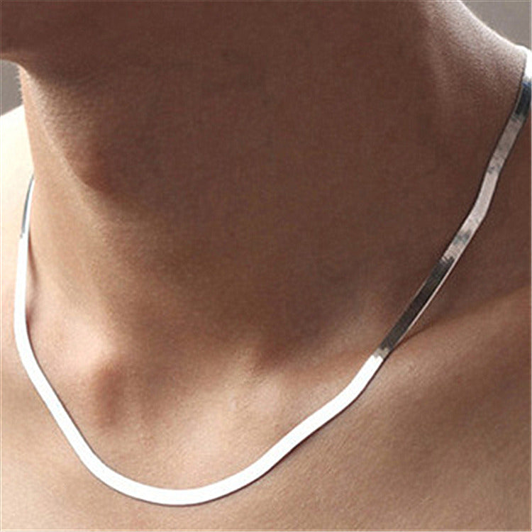 Wholesale temperament silver necklace men women short clavicle blade chain silver jewelry flat snake bone chain