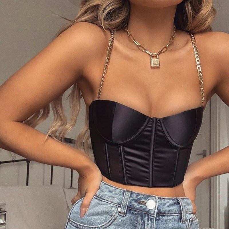 2021 summer Amazon wish cross-border fashion sexy women's body metal chain satin camisole vest women