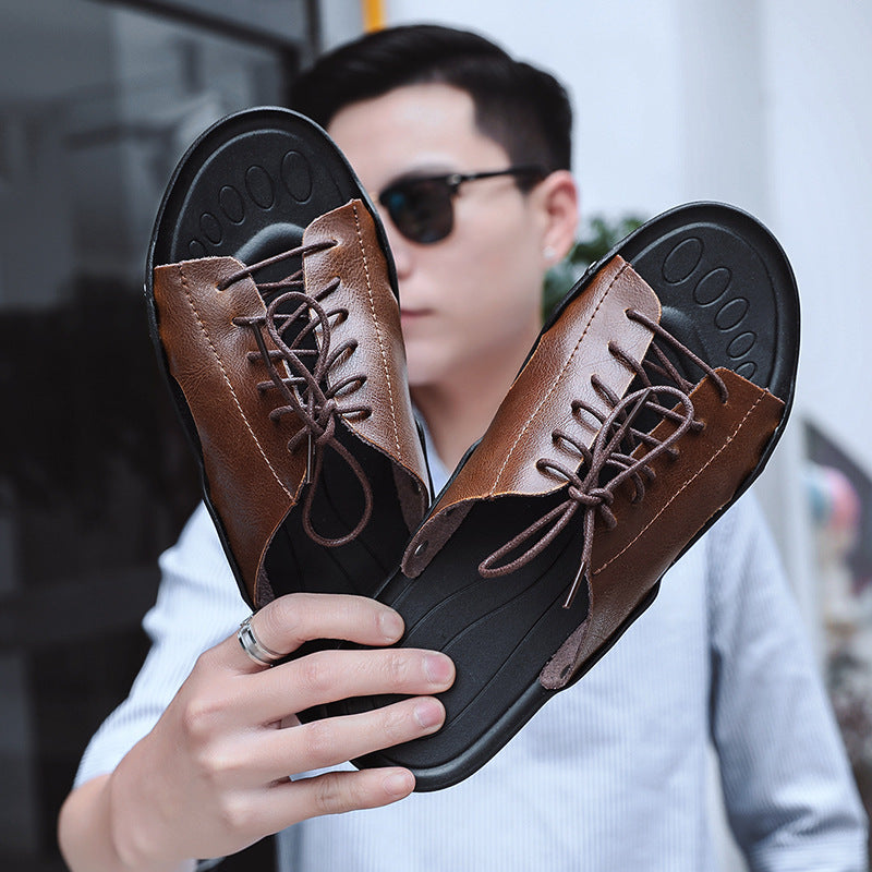 2019 summer slippers men's sandals breathable flip flops men's leather slippers casual beach shoes drop shipping