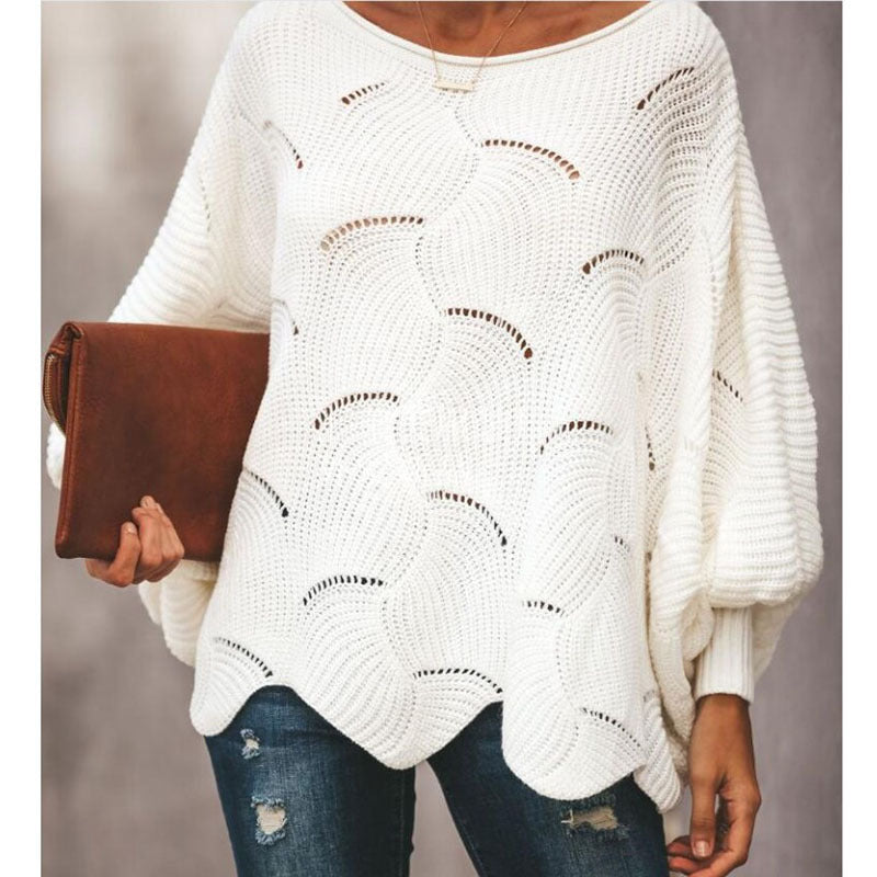 2022 autumn and winter European and American large size foreign trade Amazon popular style sweater women's hollow hook flower loose knitted sweater women