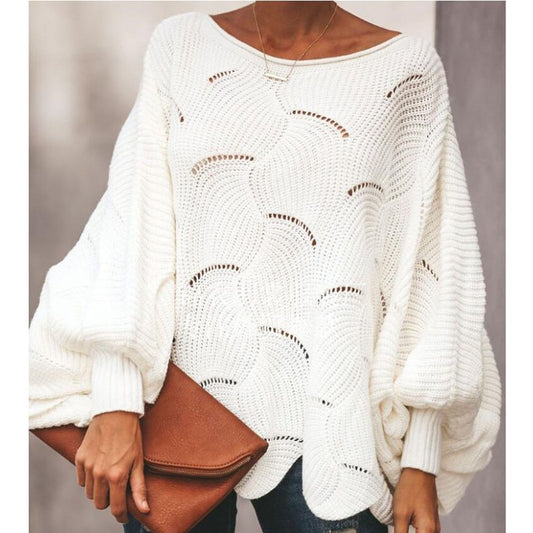 2022 autumn and winter European and American large size foreign trade Amazon popular style sweater women's hollow hook flower loose knitted sweater women