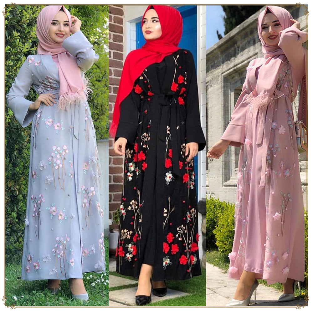 AliExpress Amazon Ebay Middle East Turkey Embroidery Three-dimensional Flower Robe Dress LR274