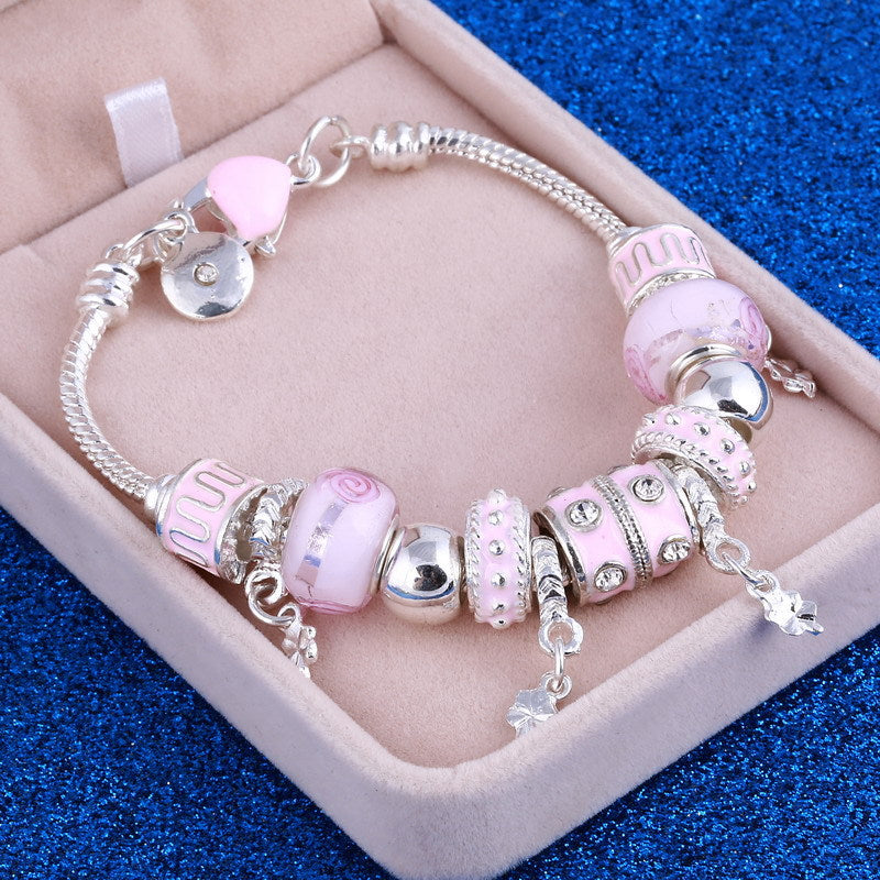 2019 Pando Fashion Glass Beaded Bracelet Alloy Four-leaf Clover Pendant Bracelet DIY Beaded Bracelet