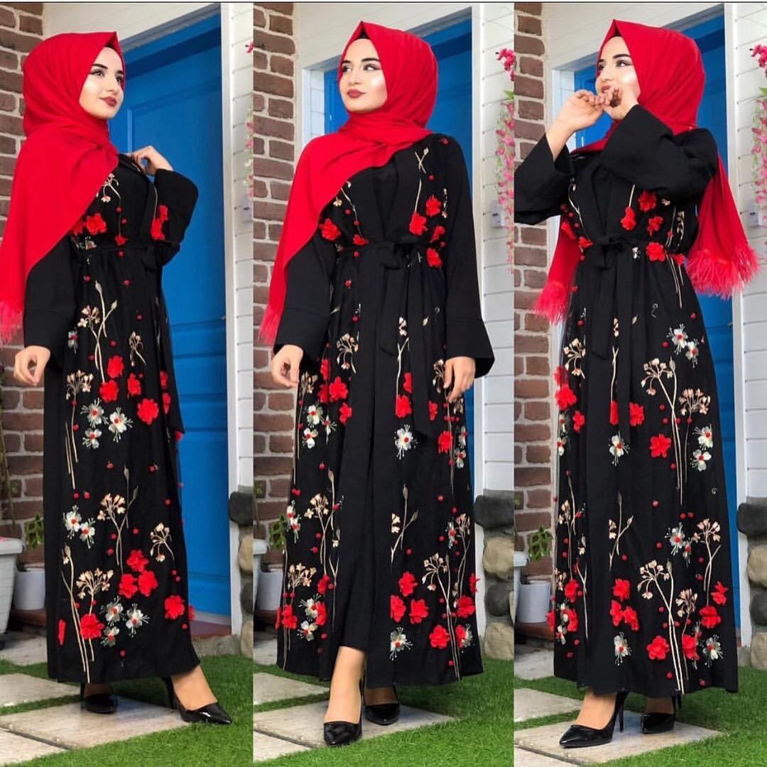 AliExpress Amazon Ebay Middle East Turkey Embroidery Three-dimensional Flower Robe Dress LR274