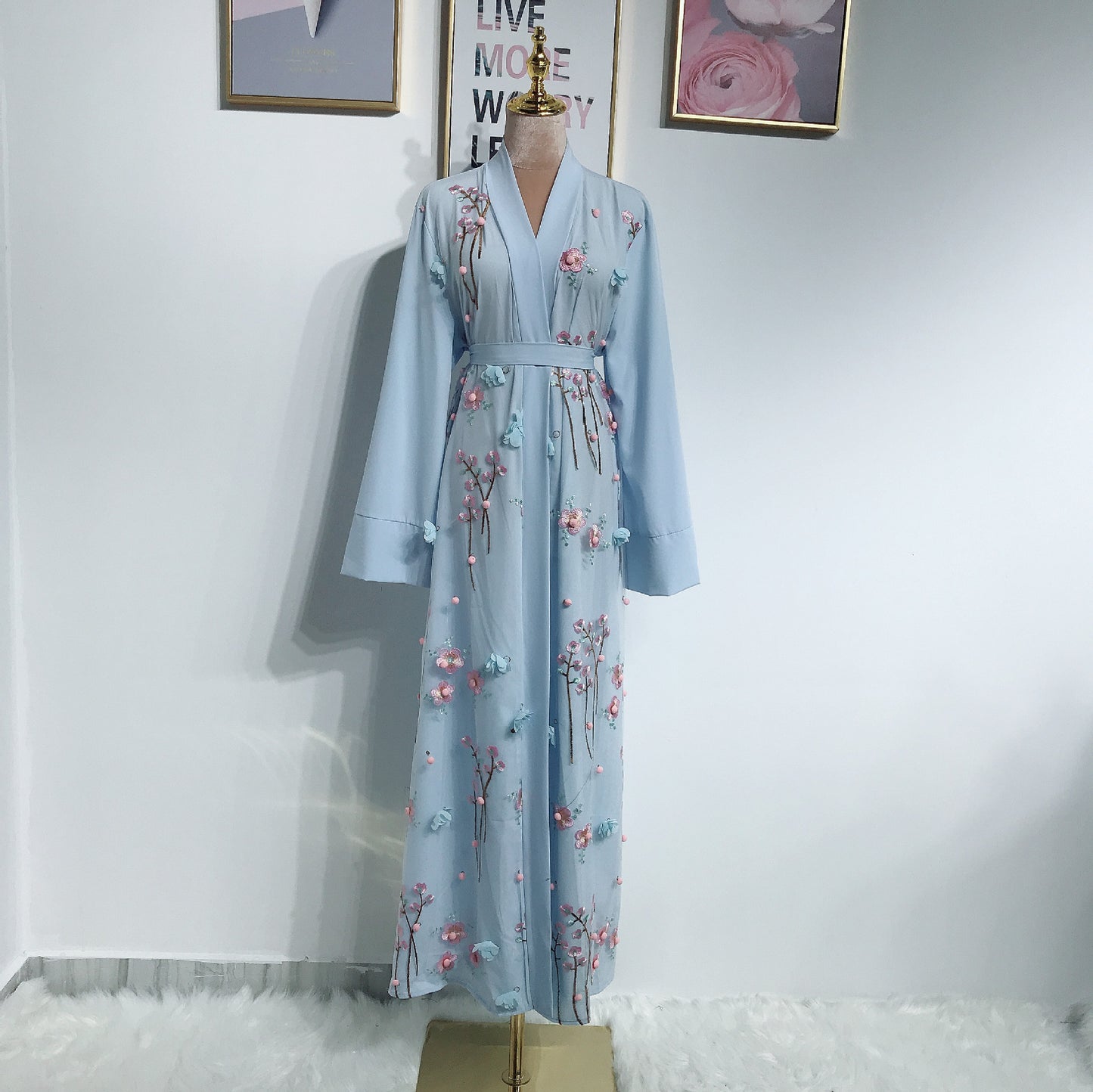 AliExpress Amazon Ebay Middle East Turkey Embroidery Three-dimensional Flower Robe Dress LR274