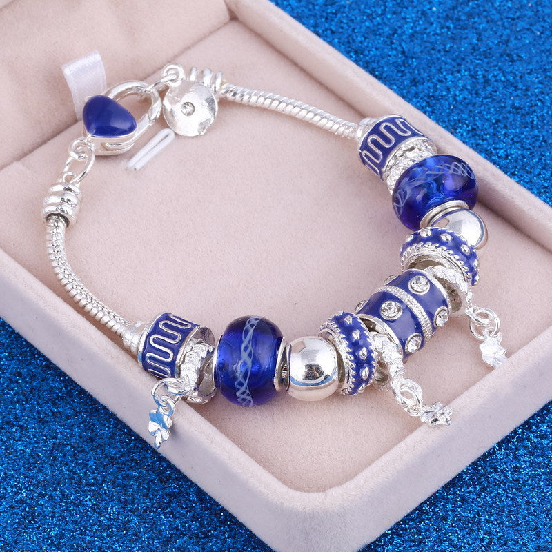 2019 Pando Fashion Glass Beaded Bracelet Alloy Four-leaf Clover Pendant Bracelet DIY Beaded Bracelet