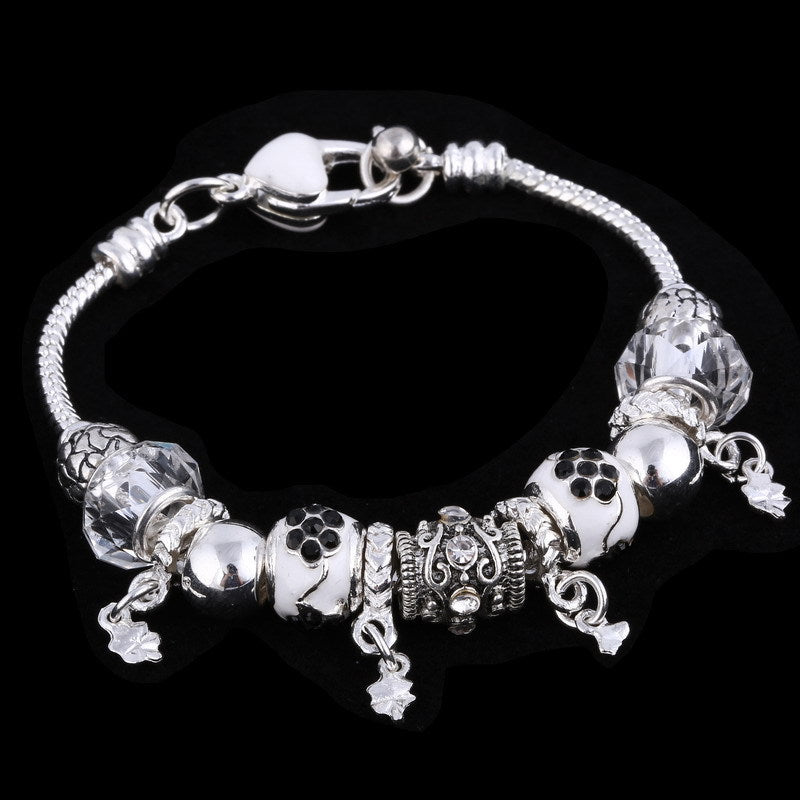 2019 Pando Fashion Glass Beaded Bracelet Alloy Four-leaf Clover Pendant Bracelet DIY Beaded Bracelet