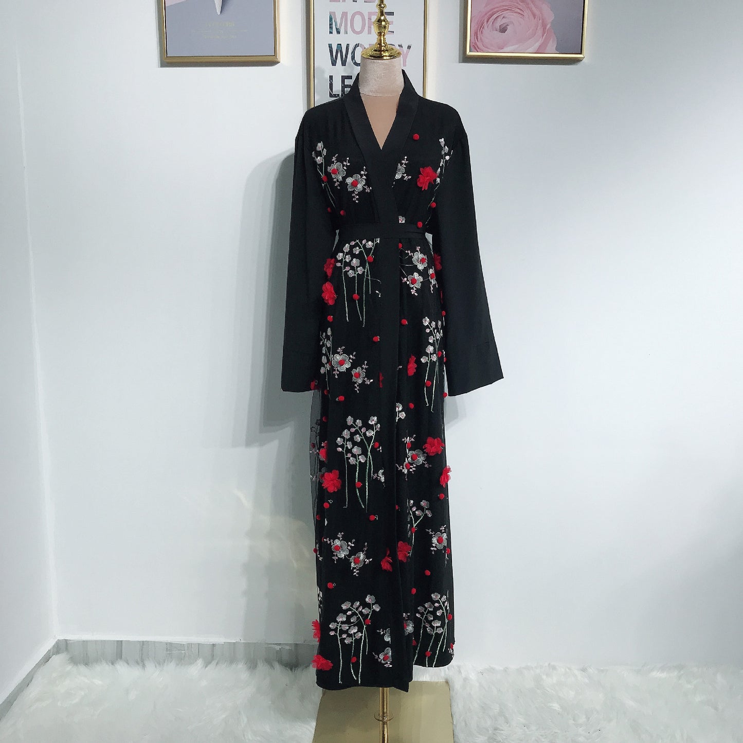 AliExpress Amazon Ebay Middle East Turkey Embroidery Three-dimensional Flower Robe Dress LR274