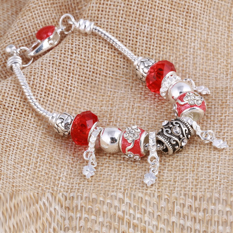 2019 Pando Fashion Glass Beaded Bracelet Alloy Four-leaf Clover Pendant Bracelet DIY Beaded Bracelet