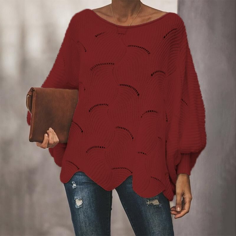 2022 autumn and winter European and American large size foreign trade Amazon popular style sweater women's hollow hook flower loose knitted sweater women