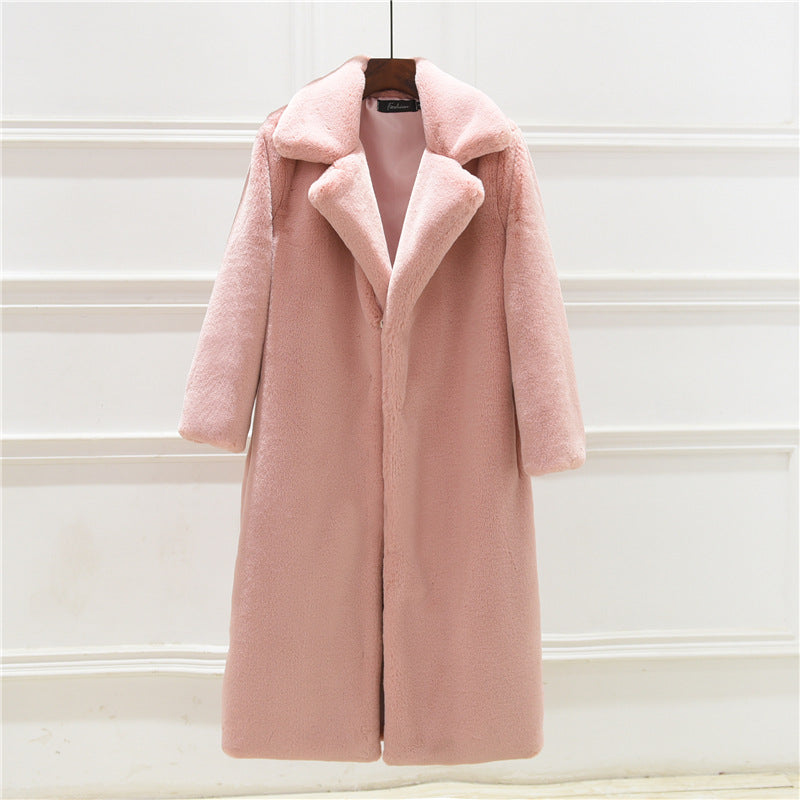 AliExpress wish European and American new style 2023 autumn and winter imitation rex rabbit fur thickened long fur coat fur coat