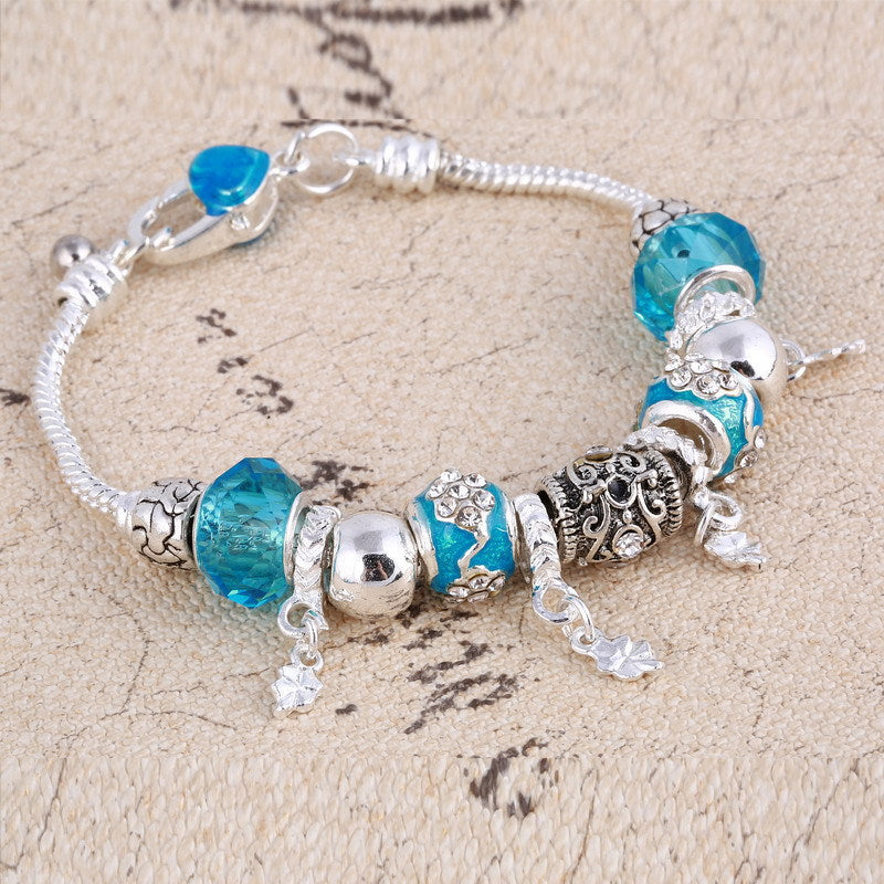 2019 Pando Fashion Glass Beaded Bracelet Alloy Four-leaf Clover Pendant Bracelet DIY Beaded Bracelet