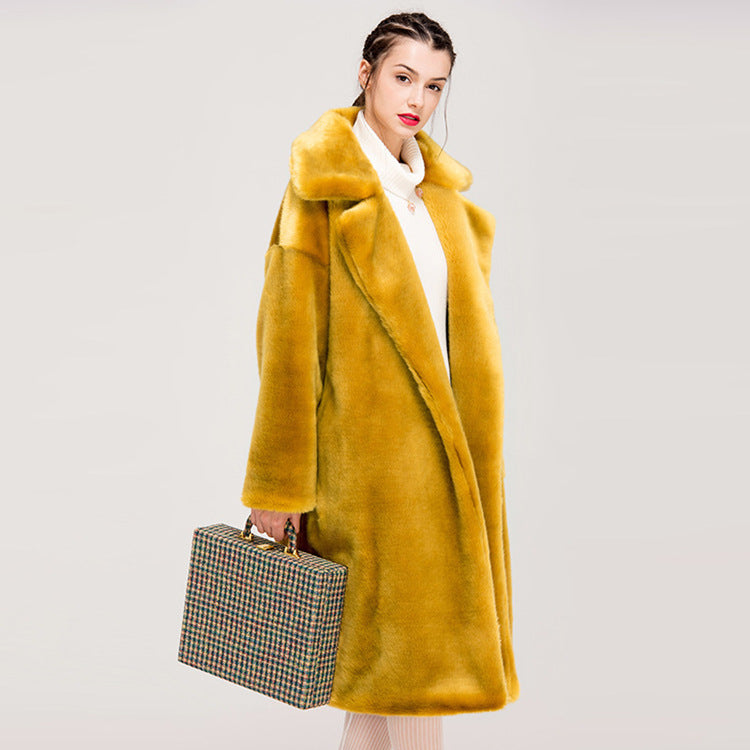 AliExpress wish European and American new style 2023 autumn and winter imitation rex rabbit fur thickened long fur coat fur coat