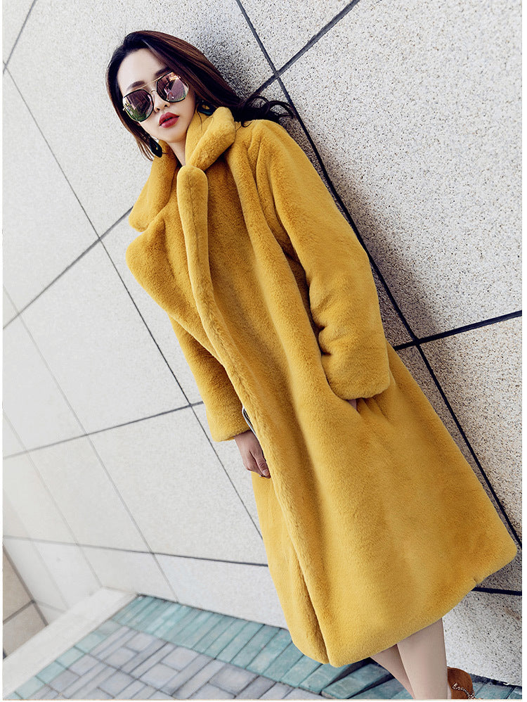 AliExpress wish European and American new style 2023 autumn and winter imitation rex rabbit fur thickened long fur coat fur coat