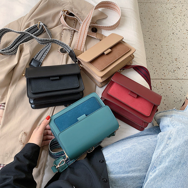 2019 autumn new small square bag simple women's bag personality ethnic style ribbon contrasting color one shoulder diagonal women's bag