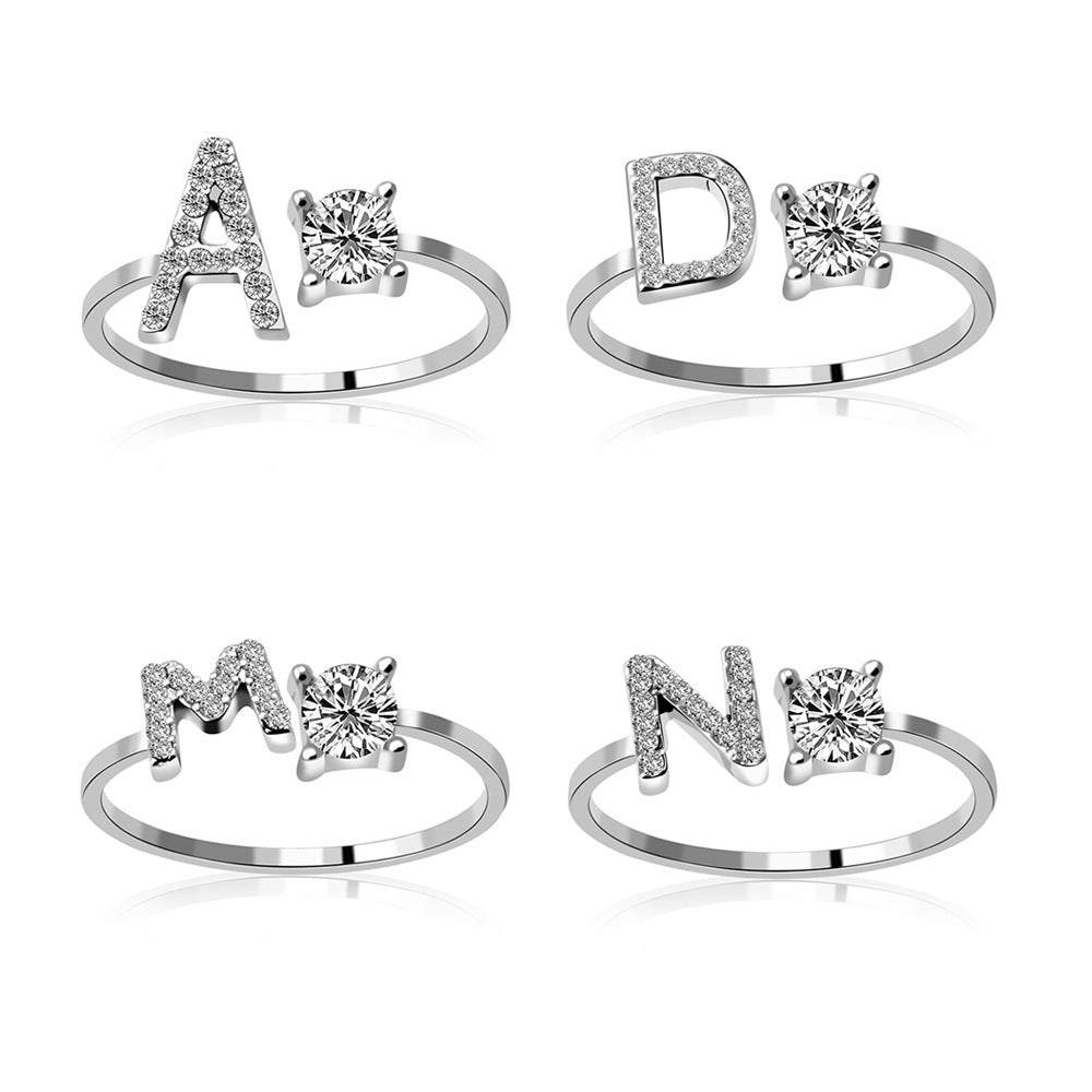 2021 cross-border explosive 26 letter ring set European and American English zircon ring open ring rings ladies