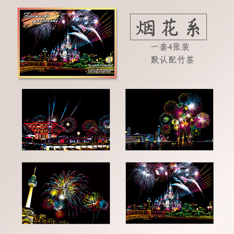 Yuelu YUELU night scene scratch painting city scenery building scratch painting small colorful cross-border hot selling scratch painting