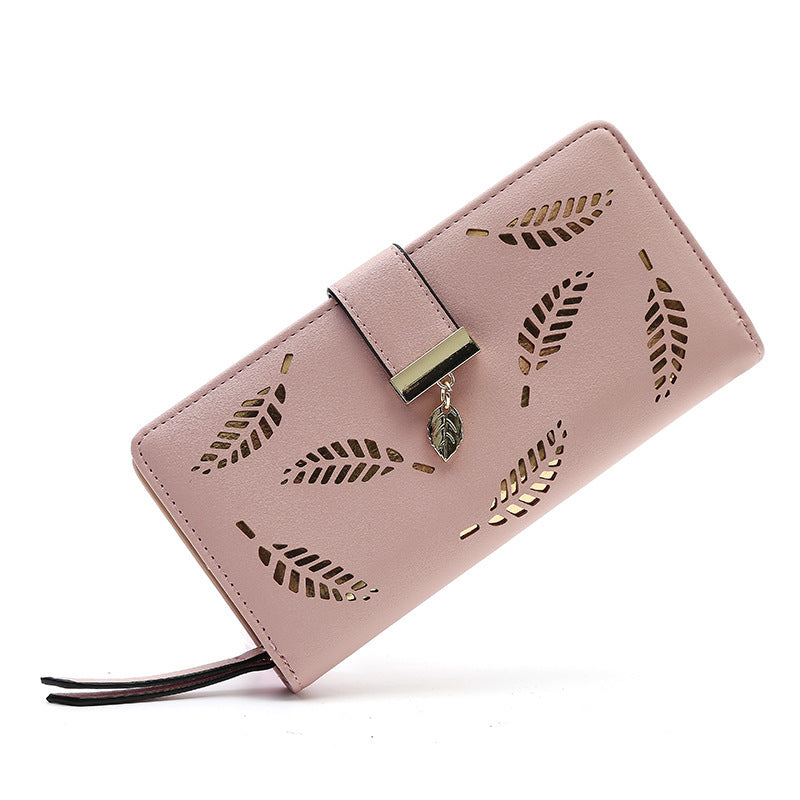 2023 New Korean Style Women's Wallet Long Fashion Clutch Hollow Leaf Zipper Buckle Wallet Women's Bag