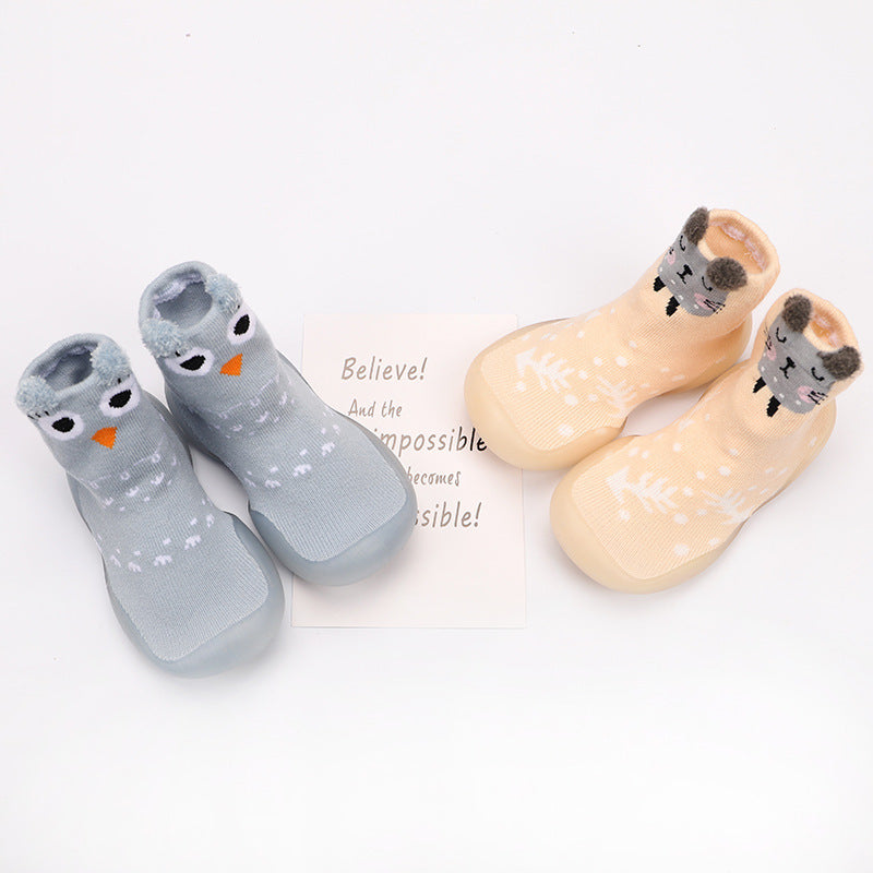 2020 baby cartoon toddler shoes cute multi-color children's floor socks shoes soft bottom anti-off knitted shoes manufacturers