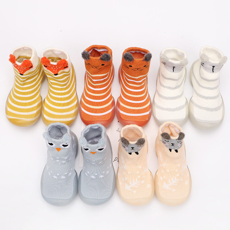 2020 baby cartoon toddler shoes cute multi-color children's floor socks shoes soft bottom anti-off knitted shoes manufacturers