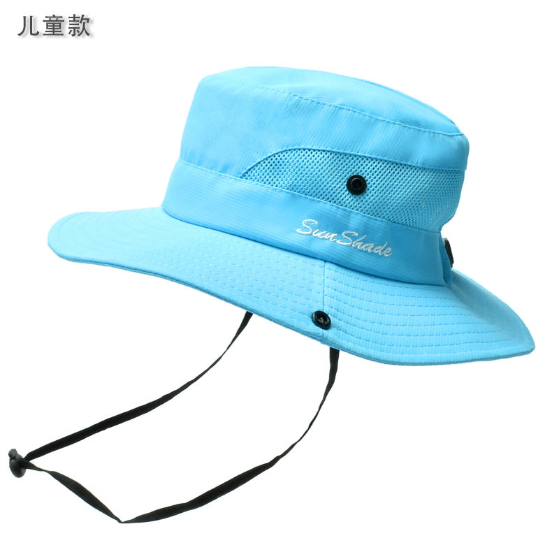 9002 Summer Ladies Outdoor Sunshade Hat Horsetail Hole Fisherman Hat Sunscreen Sun Hat Breathable Mountaineering Hat Parent-child Model