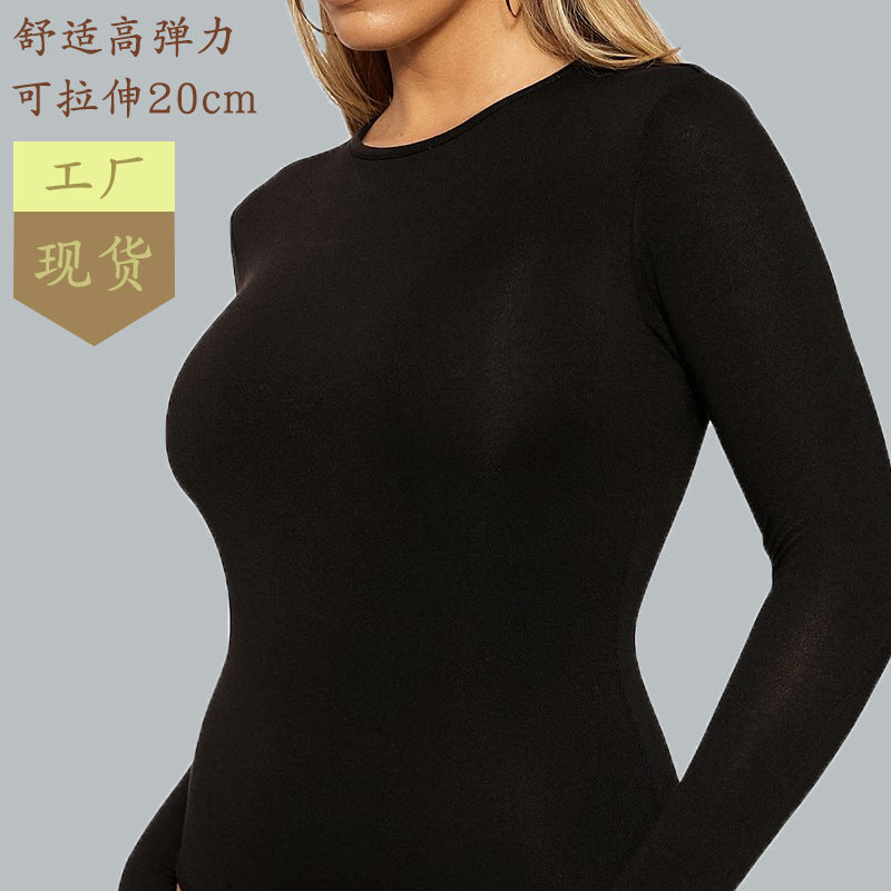 2023 European and American cross-border spring women's clothing Amazon casual bottoming top long-sleeved tight jumpsuit bodysuit