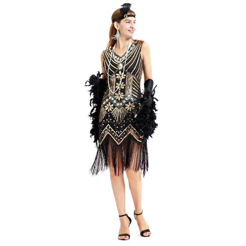 1920S retro dress Gatsby dress heavy industry beaded sequined fringed skirt European and American women's clothing AliExpress