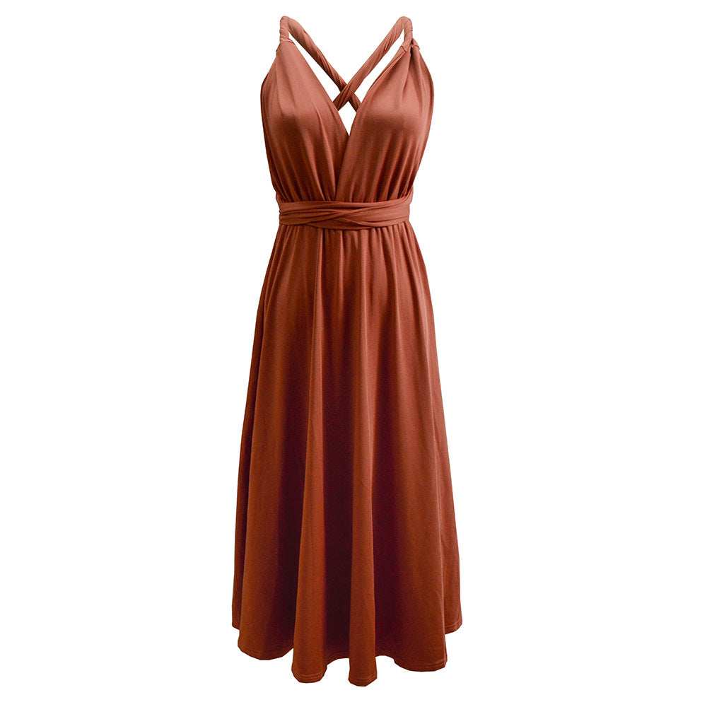 2023 summer hot style women's clothing pure color strappy sexy backless skirt multi-wear bridesmaid dress