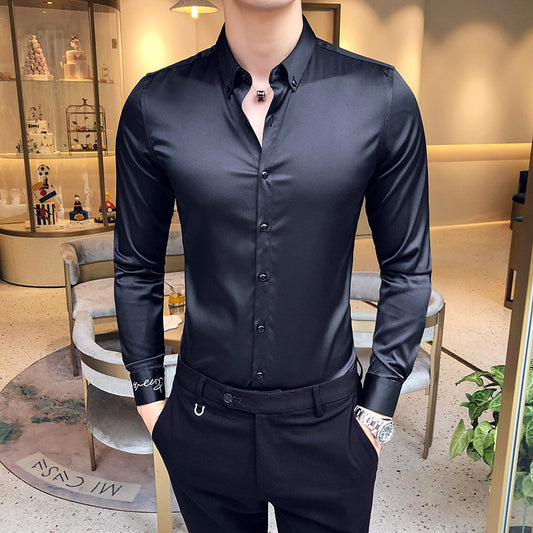 2022 mid-sleeve shirt free ironing slim smooth thin summer shirt men's youth slim professional large size short-sleeved top