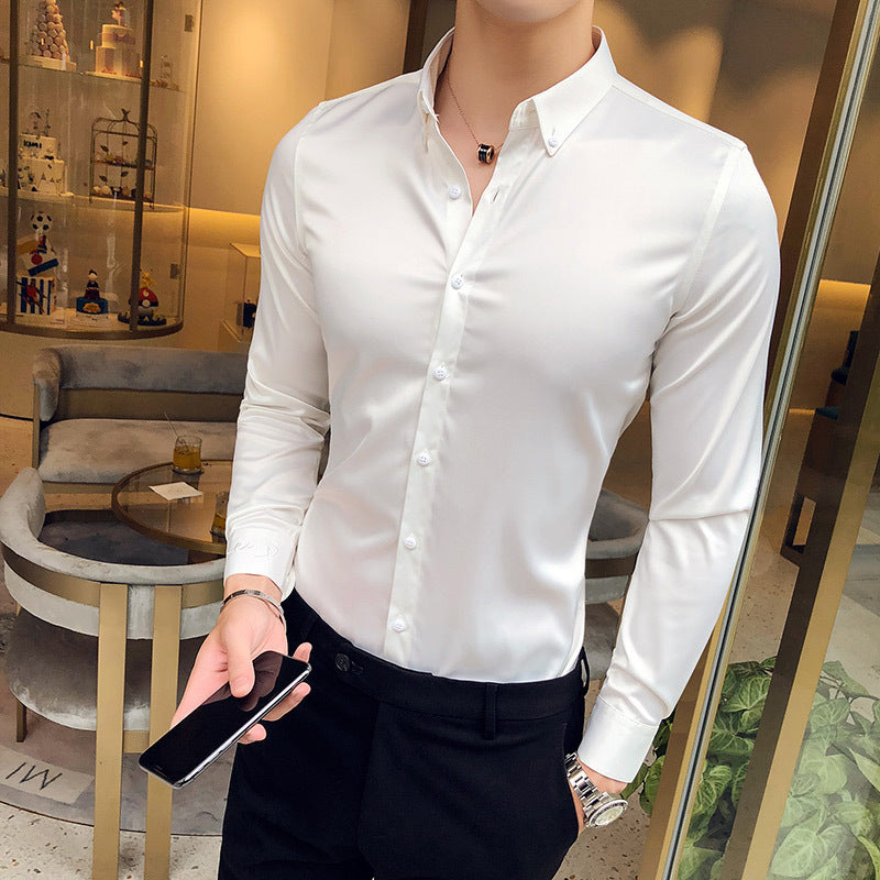 2022 mid-sleeve shirt free ironing slim smooth thin summer shirt men's youth slim professional large size short-sleeved top