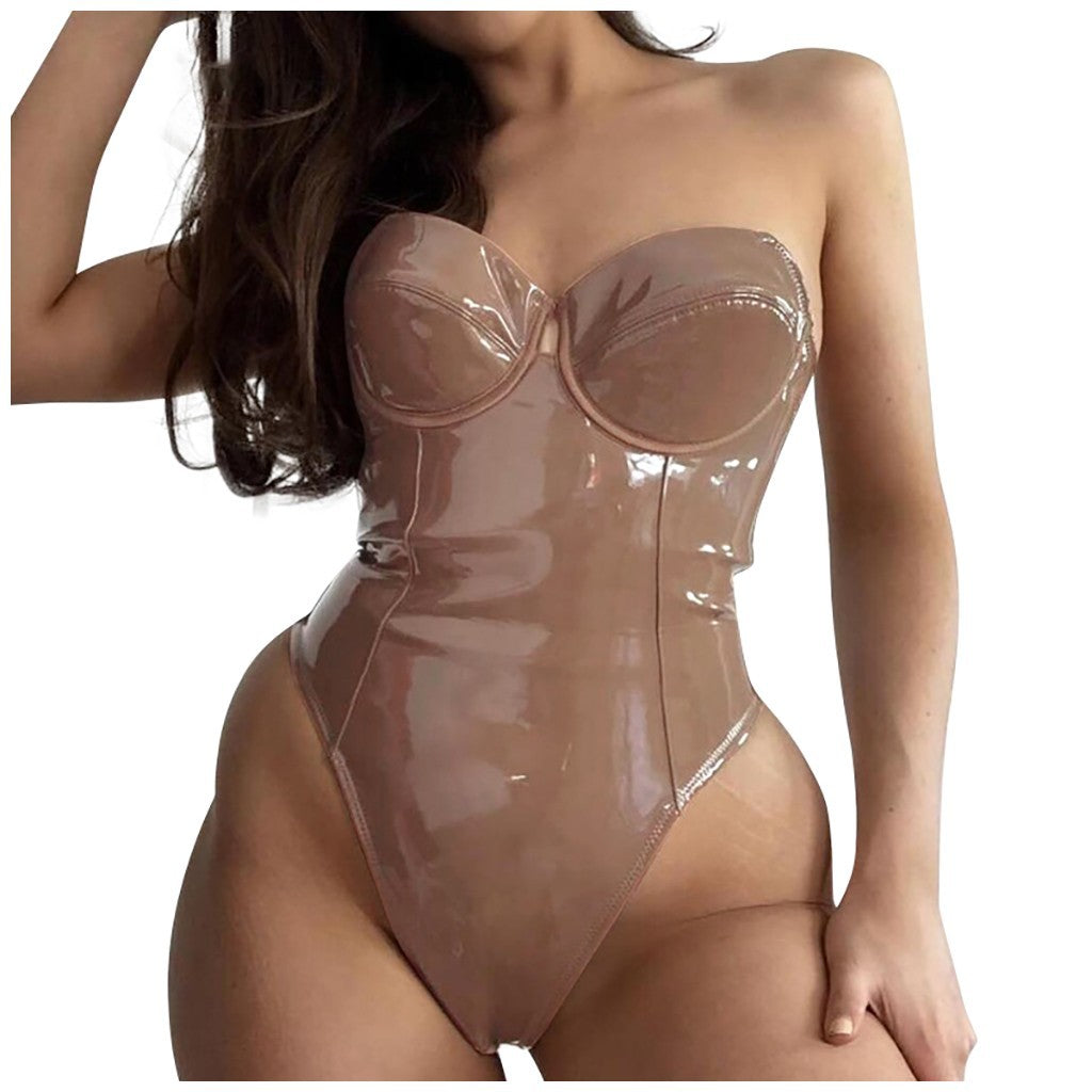 2020 Europe and the United States New Slim Swimsuit Patent Leather One Piece