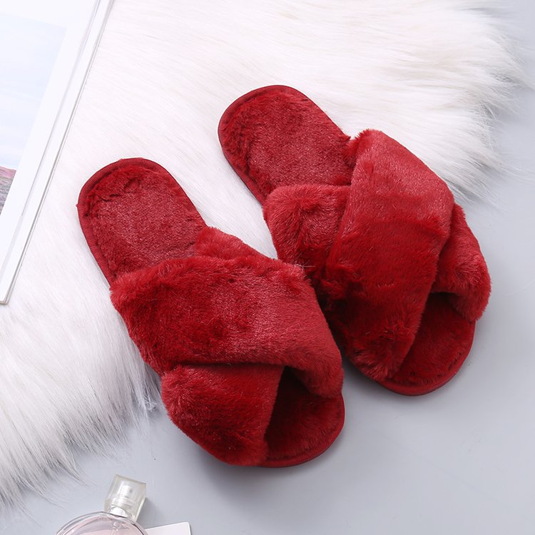 2020 autumn and winter plush slippers women's warm flat bottom home cross foreign trade large size 43 one-word drags women