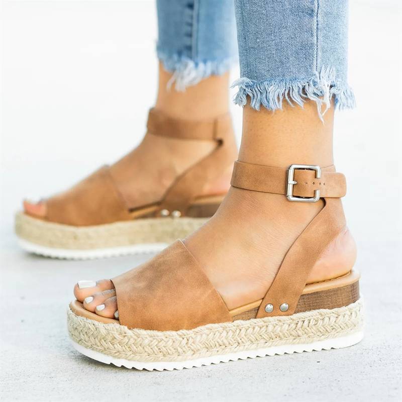 wish Amazon ebay2020 summer new European and American foreign trade hemp rope wedge heel light bottom fish mouth sandals female