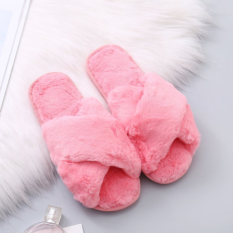 2020 autumn and winter plush slippers women's warm flat bottom home cross foreign trade large size 43 one-word drags women