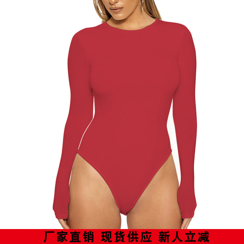 2023 European and American cross-border spring women's clothing Amazon casual bottoming top long-sleeved tight jumpsuit bodysuit