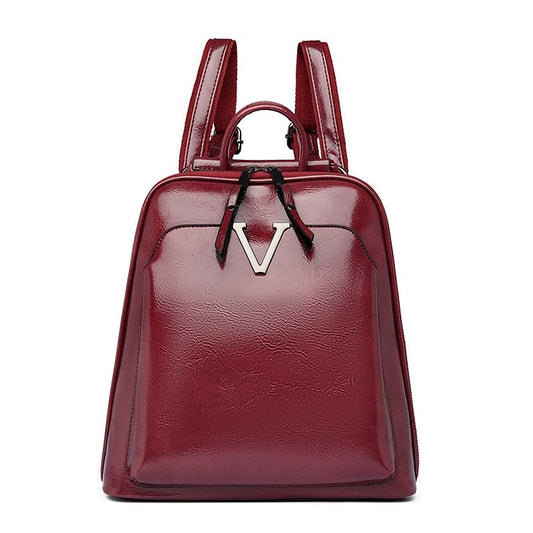 2023 New Leather Backpack Fashion Oil Wax Leather Backpack Ladies Retro Schoolbag