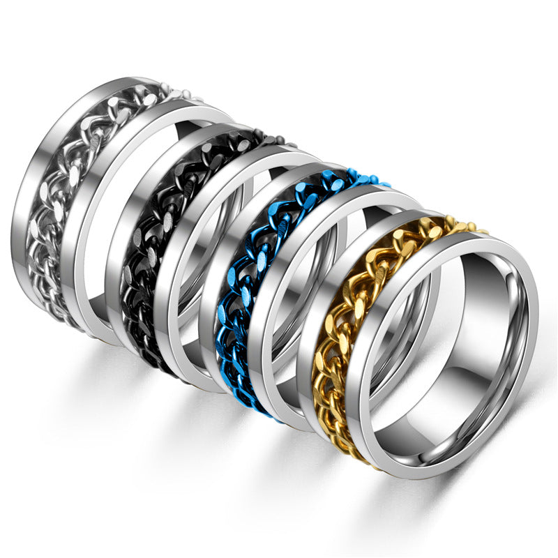 [The same style of Douyin] rotatable chain stainless steel ring open beer ring men's fashion titanium steel jewelry