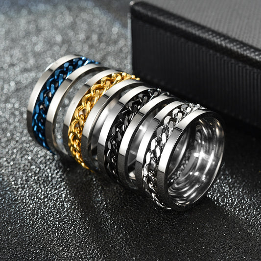 [The same style of Douyin] rotatable chain stainless steel ring open beer ring men's fashion titanium steel jewelry