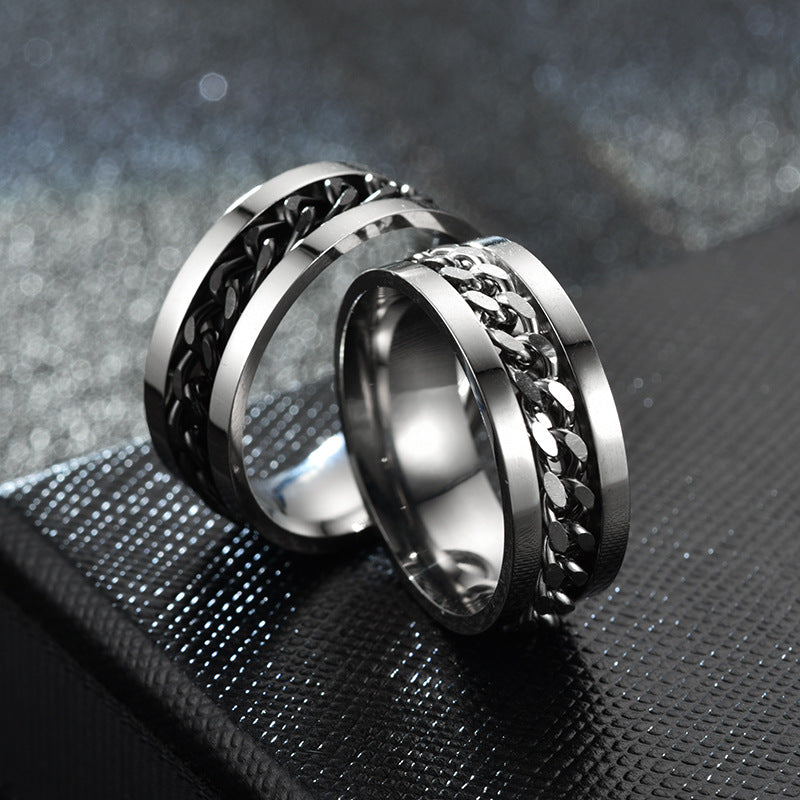 [The same style of Douyin] rotatable chain stainless steel ring open beer ring men's fashion titanium steel jewelry