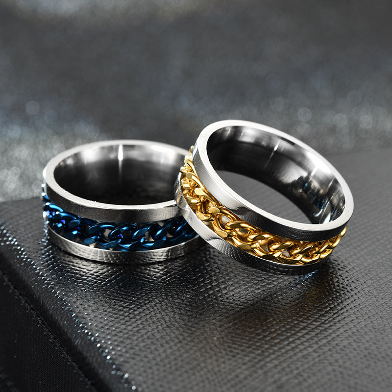 [The same style of Douyin] rotatable chain stainless steel ring open beer ring men's fashion titanium steel jewelry