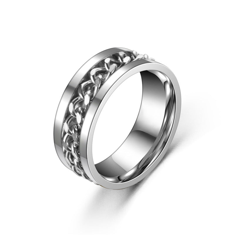 [The same style of Douyin] rotatable chain stainless steel ring open beer ring men's fashion titanium steel jewelry